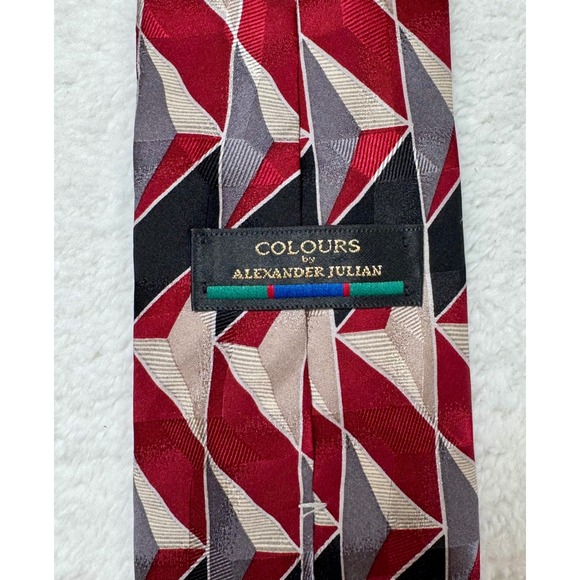 Colours by Alexander Julian Mens Silk Tie Red Black Geometric Diamond Pattern - Picture 10 of 11